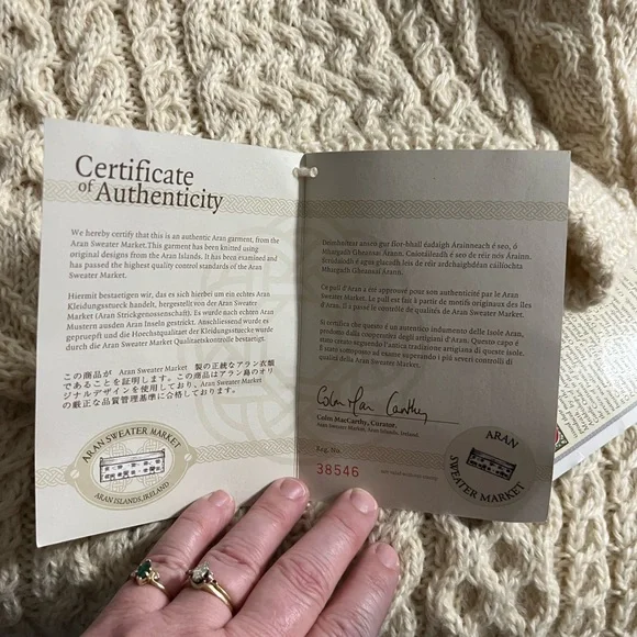 Una O'Reilly Aran Sweater Size XL Cream Wool Ireland Chunky Knit Pullover - Picture 11 of 11